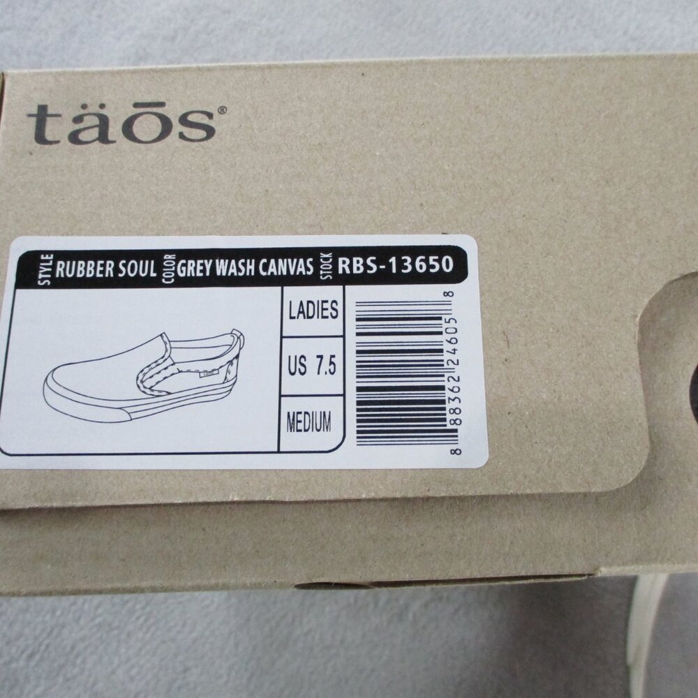 Taos Shoes Ladies 7.5 Medium Grey Wash Canvas Rubber Soul Slip On Casual Sneaker - Picture 7 of 7